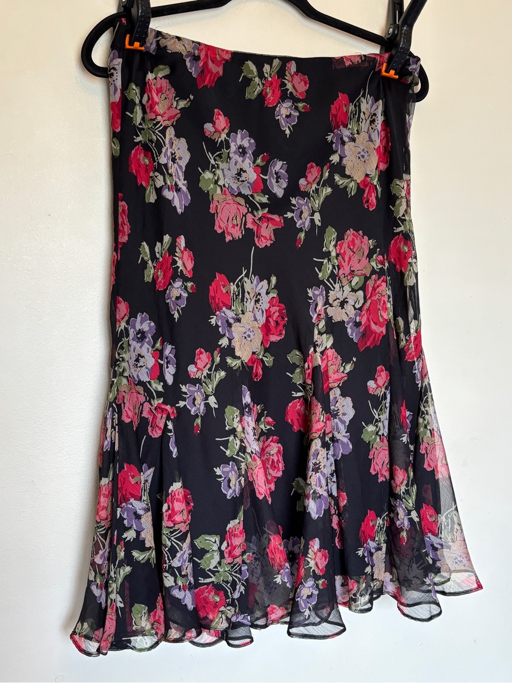 Lauren Ralph Lauren Skirt Sz M Floral Flare Chiffon Boho Whimsigoth Witchy Sheer